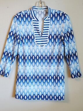 J.Mclaughlin Blue Wave Tunic Top Size XS